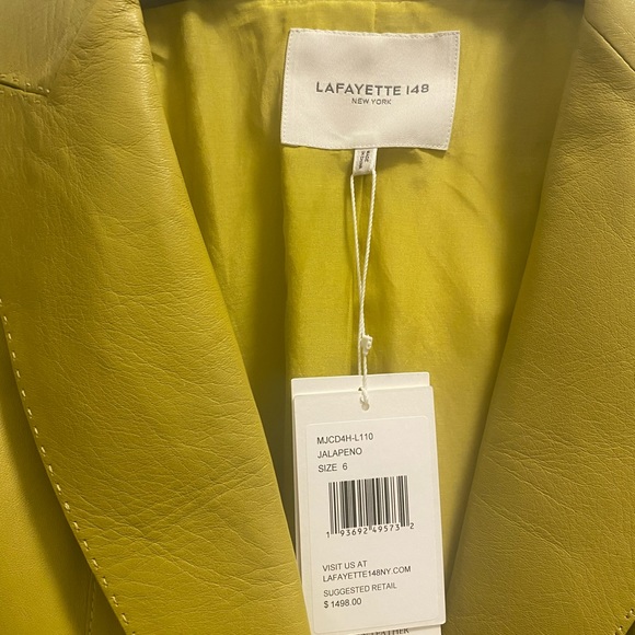LAFAYETTE 148 Glazed Weightless Lambskin Royer Blazer In Green - Picture 7 of 9